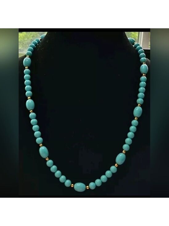 Avon Jewelry - Avon 1983 Turquoise Impressions Necklace Simulated Turquoise Gold Accents Vtg